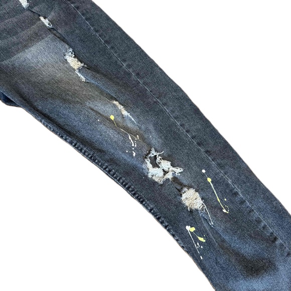 Shein Men's Skinny Jeans Paint Splatter Distressed Dark Wash Size 34 - Picture 14 of 16